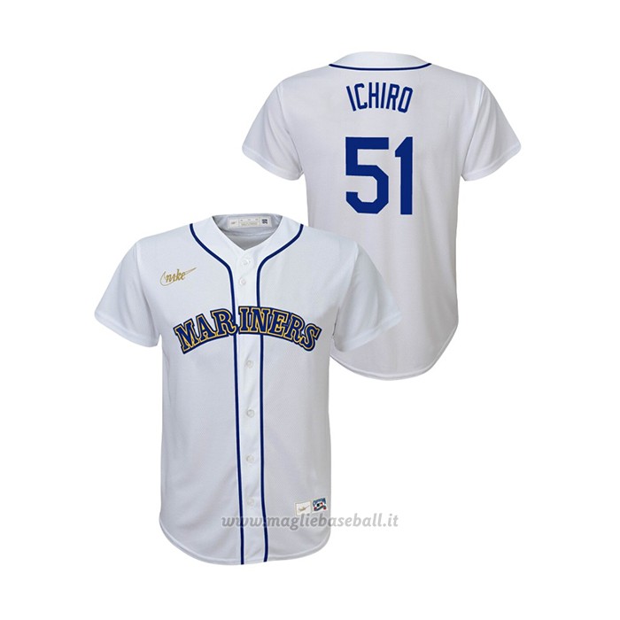 Maglia Baseball Bambino Seattle Mariners Ichiro Suzuki Cooperstown Collection Primera Bianco